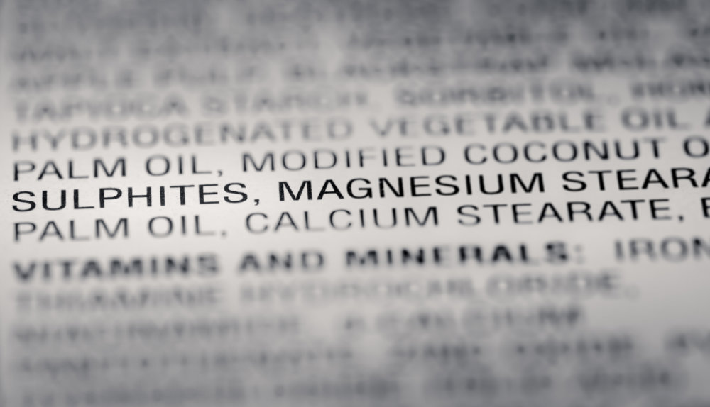 Shallow depth of Field image of Nutrition Facts Preservative Ingredients Information we can find on a grocery Store Product.